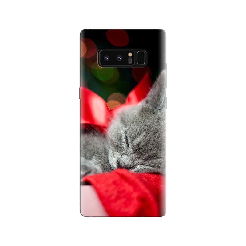 Husa Samsung Note 8 Grey Kitten Red Ribbon Christmas Present Bokeh
