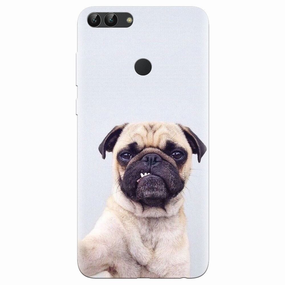 Husa silicon pentru Huawei P Smart, Simple Pug Selfie
