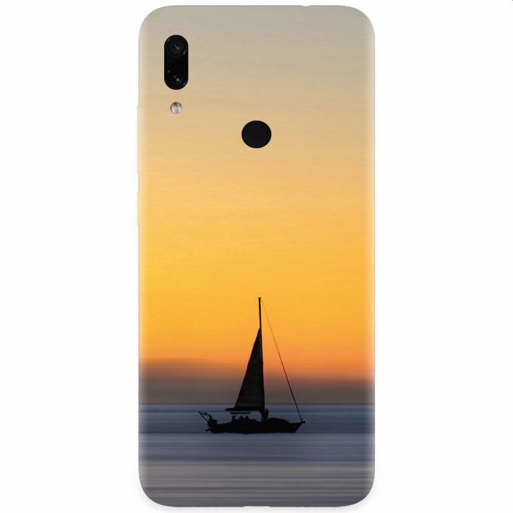 Husa silicon pentru Xiaomi Redmi Note 7, Wind Sail Boat Ocean Sunset