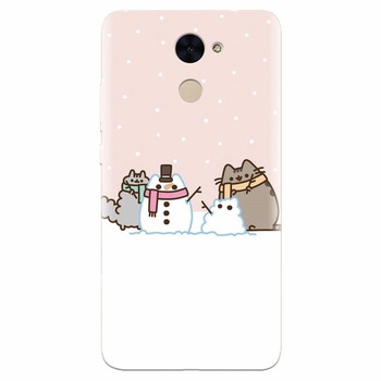 Husa silicon pentru Huawei Enjoy 7 Plus, Cat And Snowman Husa silicon pentru Huawei Enjoy 7 Plus, Cat And Snowman