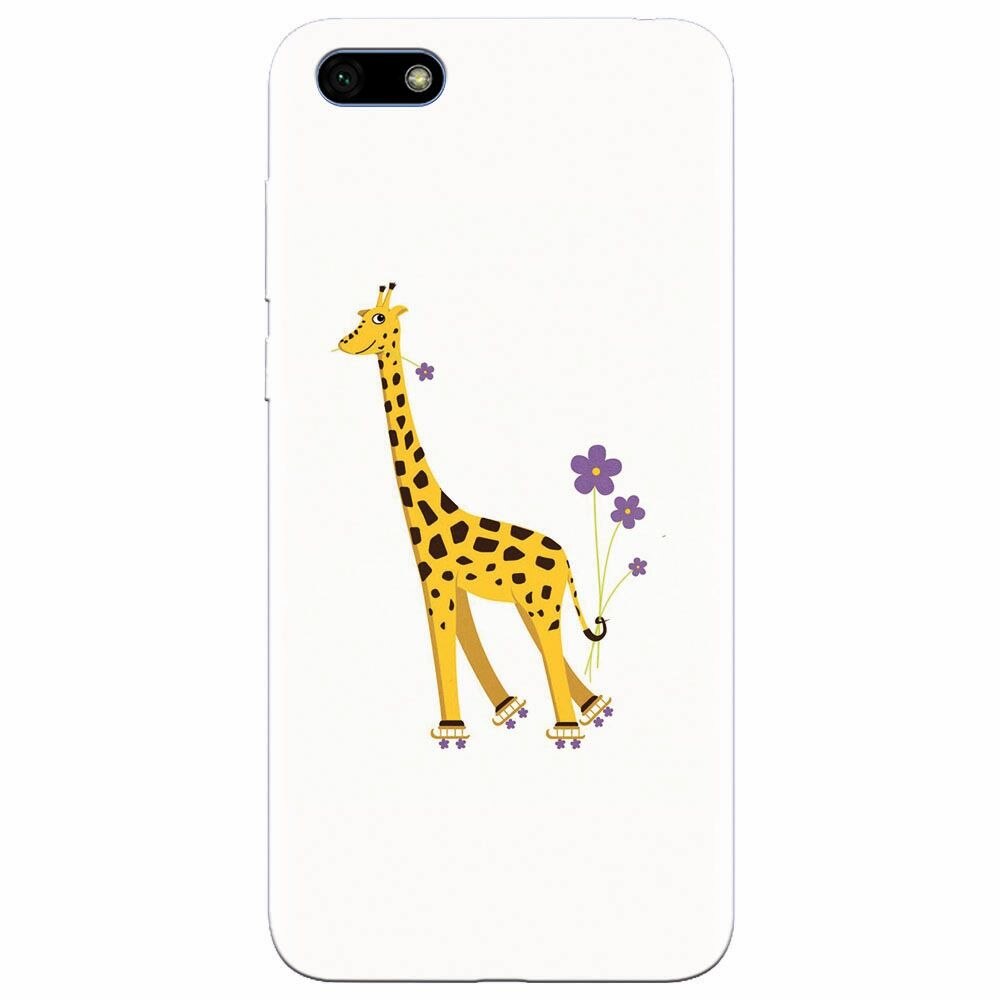 Husa silicon pentru Huawei Y5 Prime 2018, Rollerskating Girafe Illustration