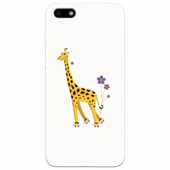 Husa silicon pentru Huawei Y5 Prime 2018, Rollerskating Girafe Illustration Husa silicon pentru Huawei Y5 Prime 2018, Rollerskating Girafe Illustration