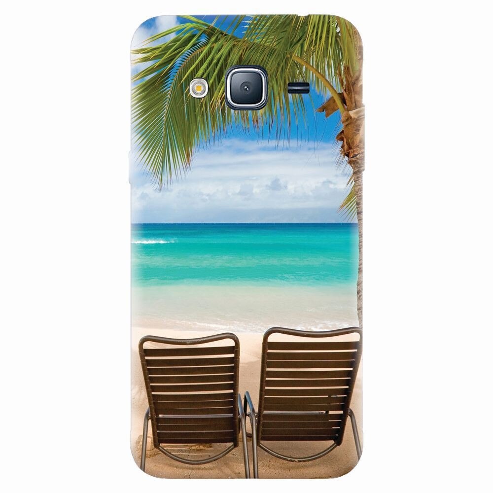 Husa silicon pentru Samsung Galaxy J7 2015, Beach Chairs Palm Tree Seaside