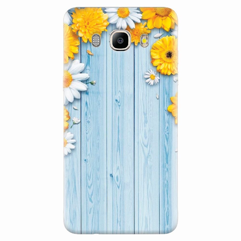 Husa silicon pentru Samsung Galaxy J7 2016, Sunflower On Blue Wood