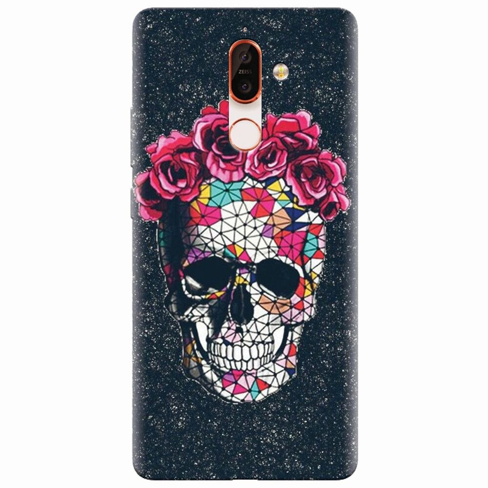 Husa silicon pentru Nokia 7 Plus, Colorful Skull Roses Space