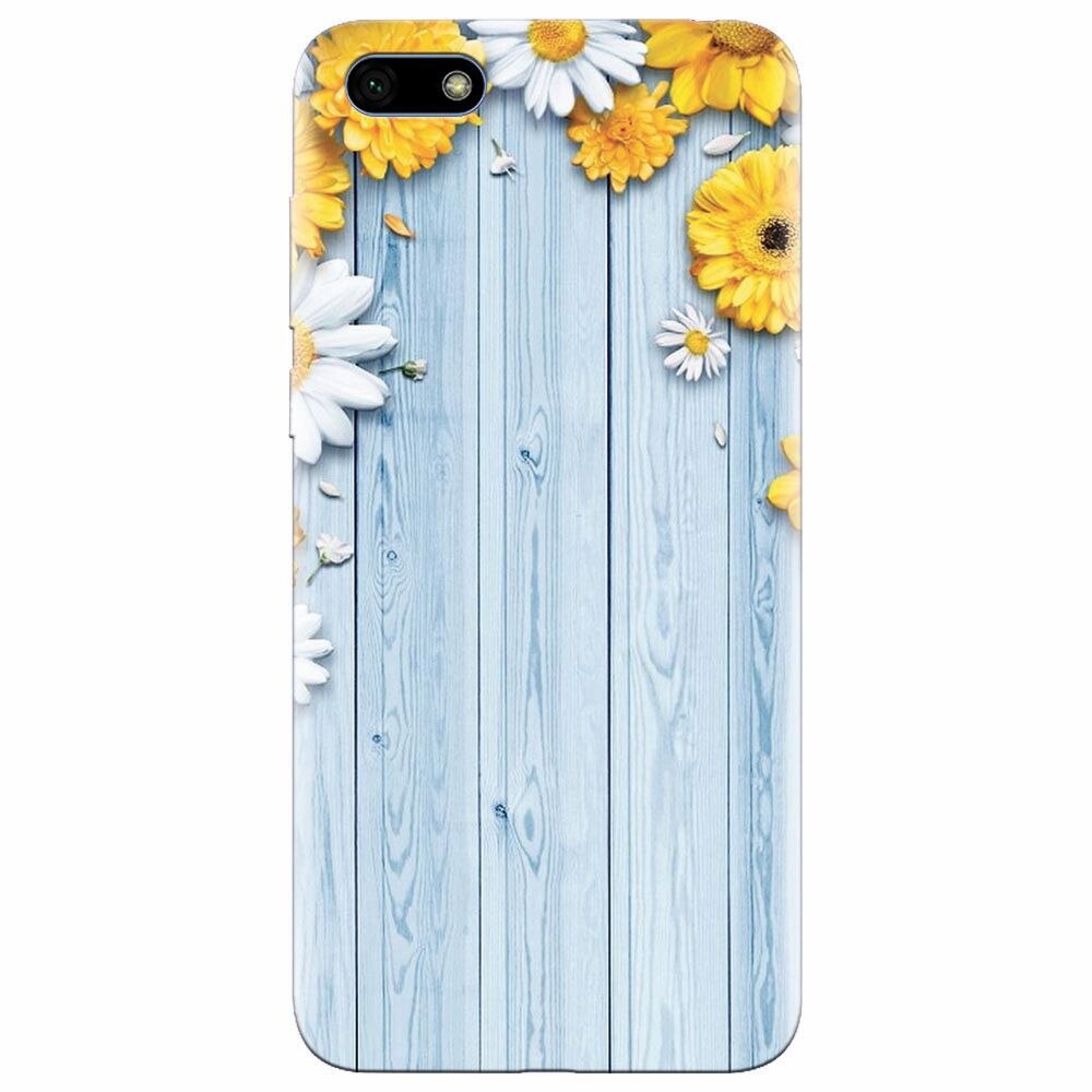 Husa silicon pentru Huawei Y5 Prime 2018, Sunflower On Blue Wood