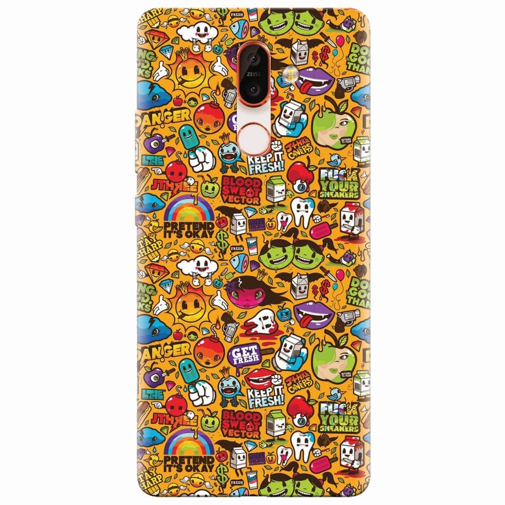 Husa silicon pentru Nokia 7 Plus, Colorful Sticker Illustrations