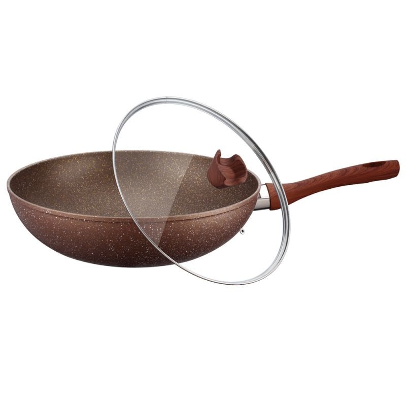 Tigaie Peterhof, 32 cm, Aluminiu, Interior granit, Capac, Maro