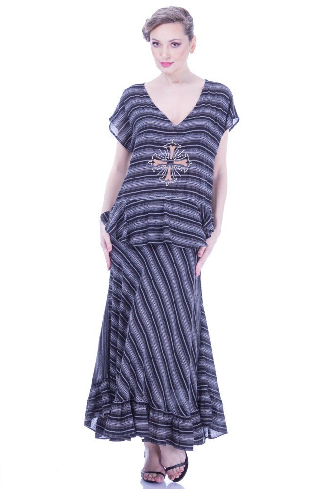 Rochie bumbac negru in dungi Liza Panait I-94E