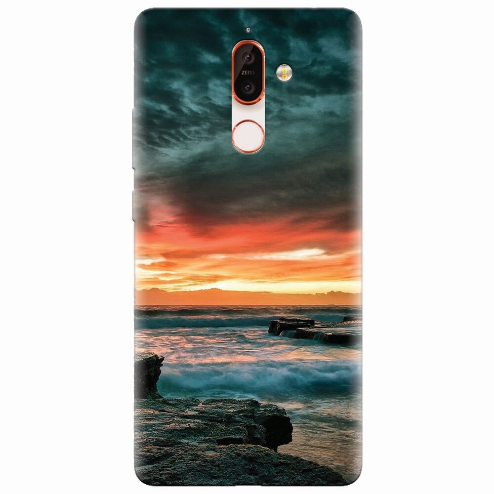 Husa silicon pentru Nokia 7 Plus, Dramatic Rocky Beach Shore Sunset
