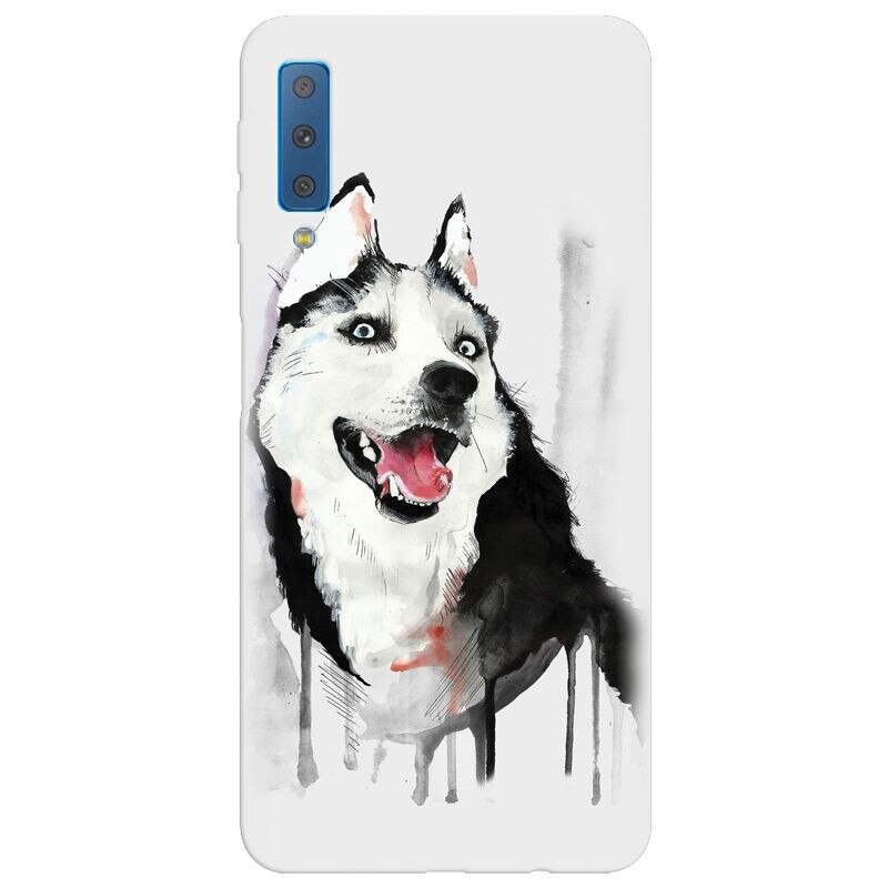 Husa silicon pentru Samsung Galaxy A7 2018, Husky Dog Watercolor Illustration