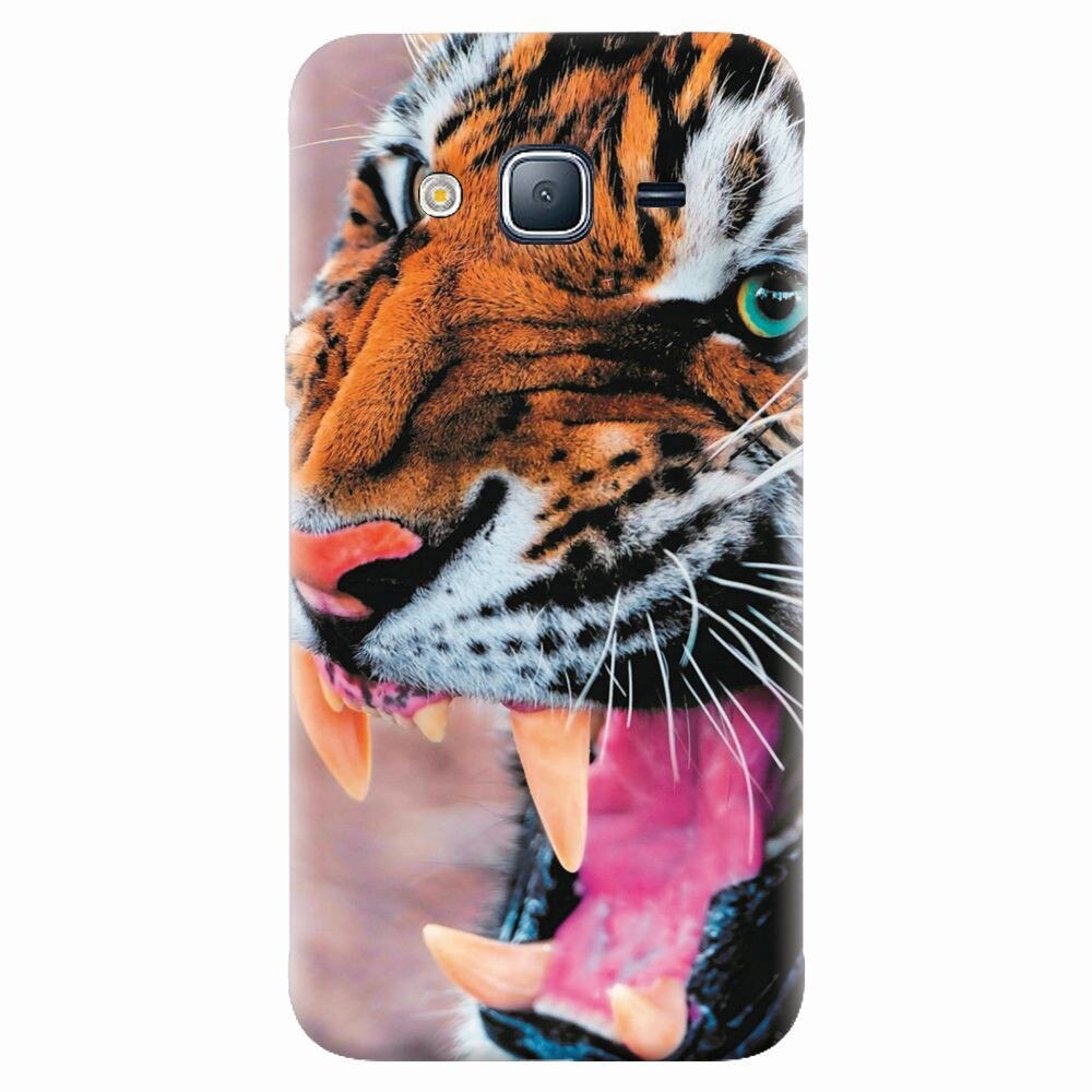 Husa silicon pentru Samsung Galaxy J7 2015, Angry Tiger Teeth Fresh