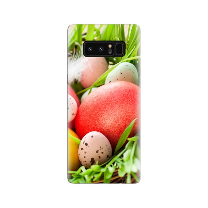 Husa din silicon compatibila cu Samsung Galaxy Note 8 - model Feathers Eggs Nest Easter Holidays
