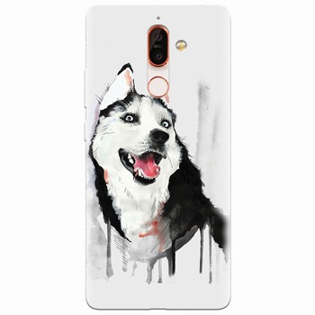Husa silicon pentru Nokia 7 Plus, Husky Dog Watercolor Illustration Husa silicon pentru Nokia 7 Plus, Husky Dog Watercolor Illustration