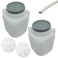 pachet 2 bucati - butoi 50l patrat din plastic alimentar bidon cu capac prin infiletare si manere  2 x presa rotunda pentru butoi 28cm  teava pentru suflat  pitrocit imagen 32_0_
0