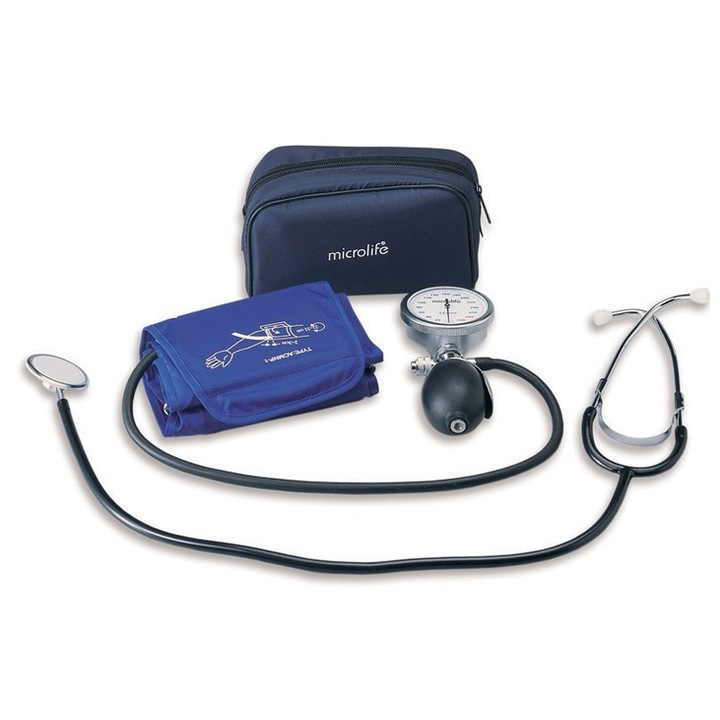 Vérnyomásmérő tenyér típusú manométerrel és sztetoszkóppal, AG1 40, MICROLIFE + hordtáska