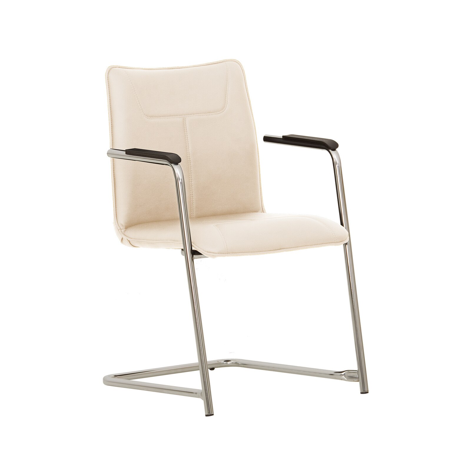 Scaun vizitator/conferinta Desilva, cadru cromat, Crem piele ecologica