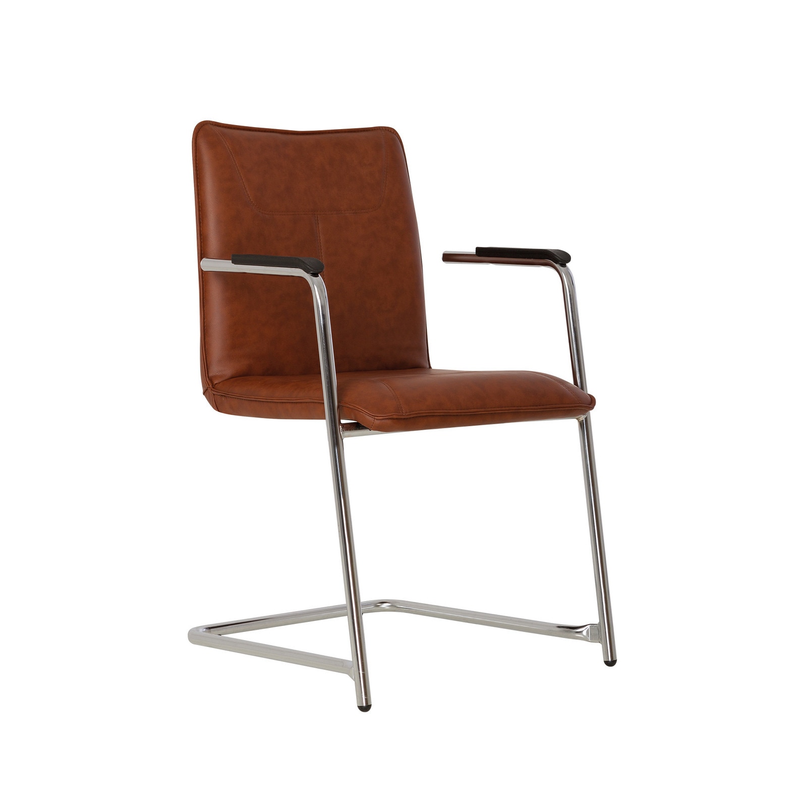 Scaun vizitator/conferinta Desilva, cadru cromat, Maro piele ecologica