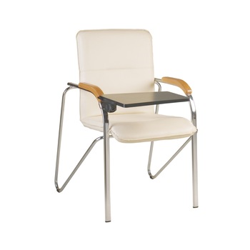 Scaun vizitator SAMBA Wood cu masuta rabatabila, Crem piele ecologica Scaun vizitator SAMBA Wood cu masuta rabatabila, Crem piele ecologica