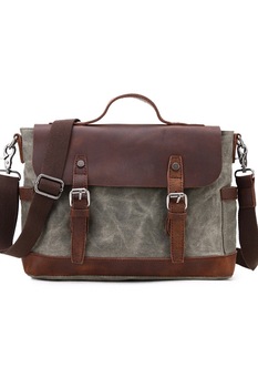 Geanta URBAN BAG Goteborg verde din piele naturala si material textil impermeabil pentru barbati Geanta URBAN BAG Goteborg verde din piele naturala si material textil impermeabil pentru barbati