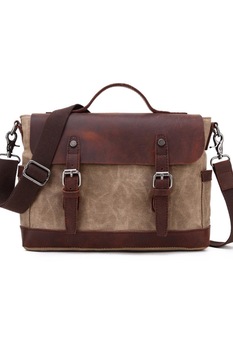 Geanta de umar barbateasca URBAN BAG Goteborg Khaki din piele naturala si material textil impermeabil pentru barbati Geanta de umar barbateasca URBAN BAG Goteborg Khaki din piele naturala si material textil impermeabil pentru barbati