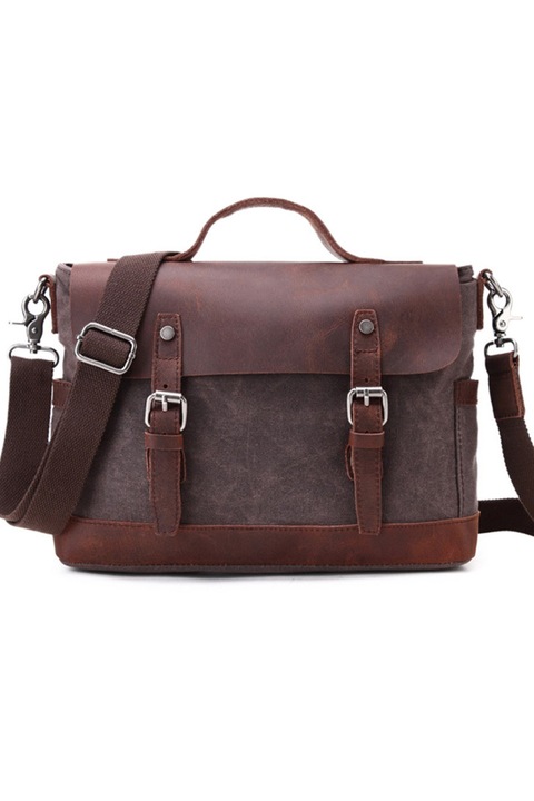Мъжка чанта за през рамо URBAN BAG Goteborg Coffee, изработена от естествена кожа и водоустойчив текстилен материал за мъже