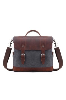 Geanta de umar barbateasca URBAN BAG Little Goteborg Gri din piele naturala si material textil impermeabil pentru barbati Geanta de umar barbateasca URBAN BAG Little Goteborg Gri din piele naturala si material textil impermeabil pentru barbati