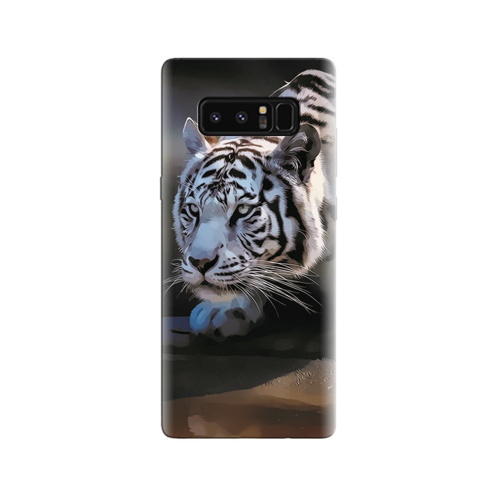 Силиконов калъф, съвместим с модел Samsung Galaxy Note 8 - White Tiger Animal Real View Background