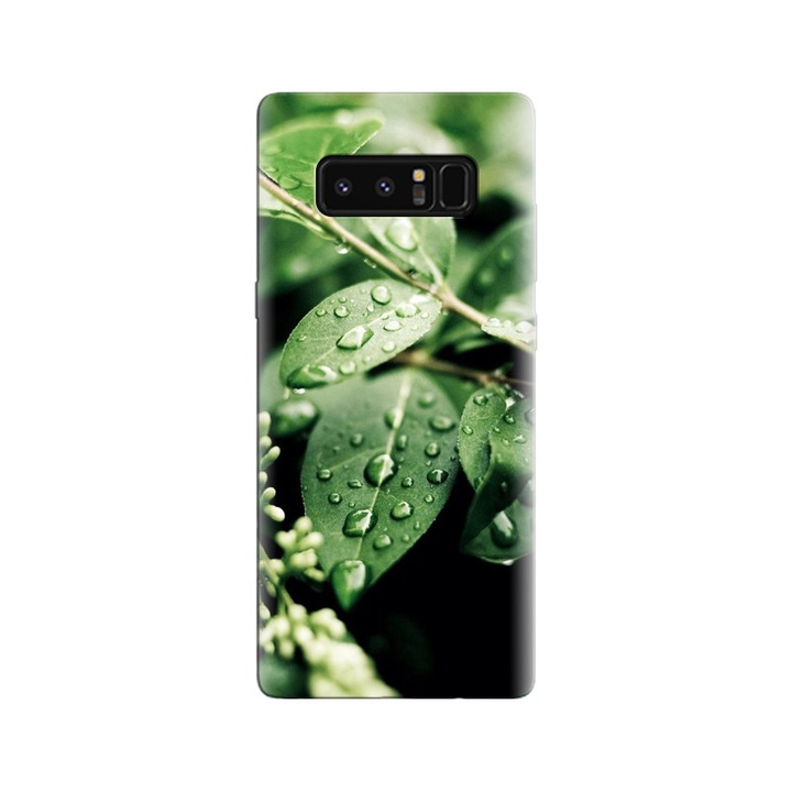 Силиконов калъф, съвместим с Samsung Galaxy Note 8 - модел Macro Water On Green Leaves