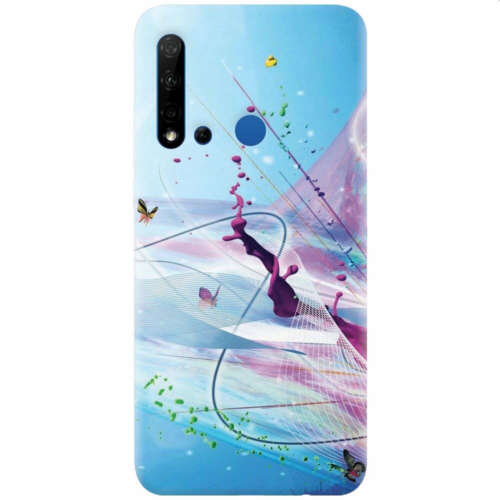 Husa silicon pentru Huawei P20 Lite (2019), Artistic Paint Splash Purple Butterflies