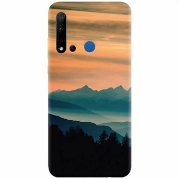 Husa silicon pentru Huawei P20 Lite (2019), Blue Mountains Orange Clouds Sunset Landscape Husa silicon pentru Huawei P20 Lite (2019), Blue Mountains Orange Clouds Sunset Landscape