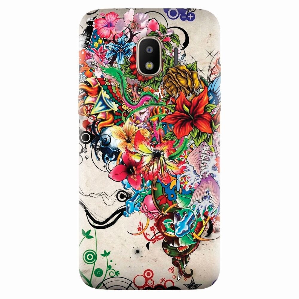Husa silicon pentru Samsung Galaxy J2 2018, Abstract Flowers Tattoo Illustration