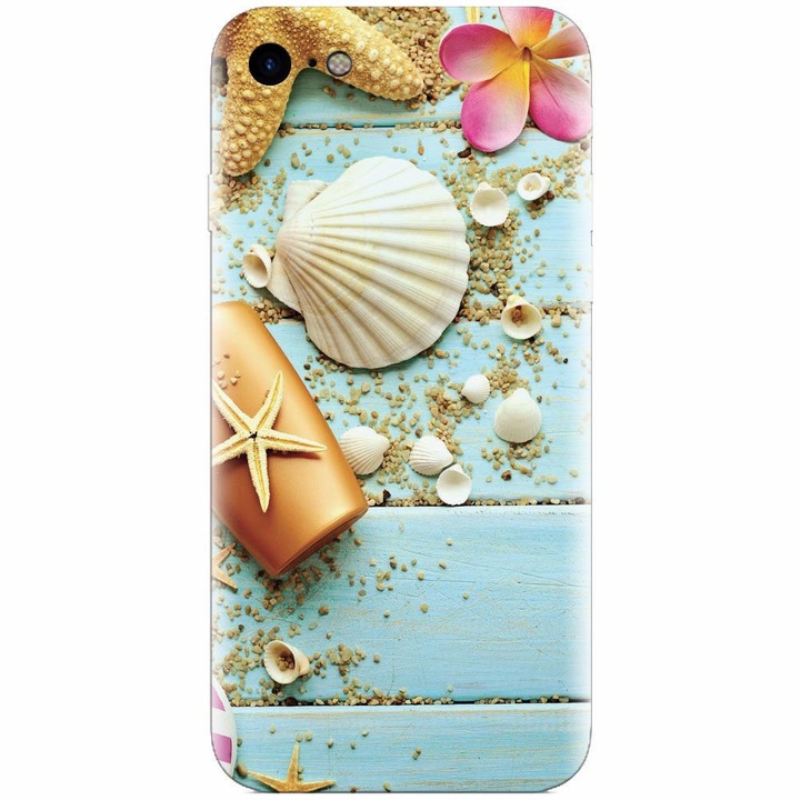 Szilikon tok Apple Iphone 5 / 5S / SE telefonhoz, Blue Wood Seashells Sea Star