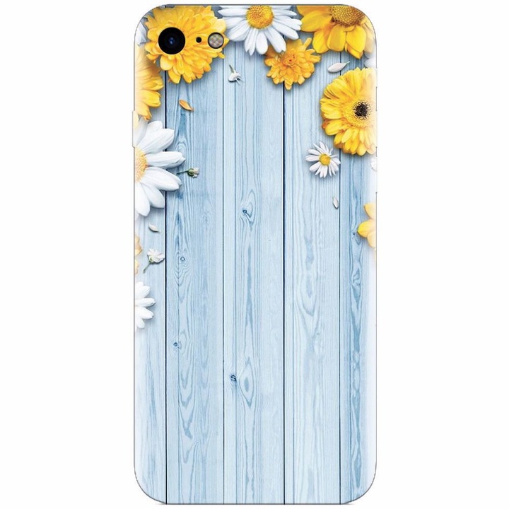 Apple Iphone 5 / 5S / SE, Sunflower On Blue Wood telefonnal kompatibilis szilikon tok