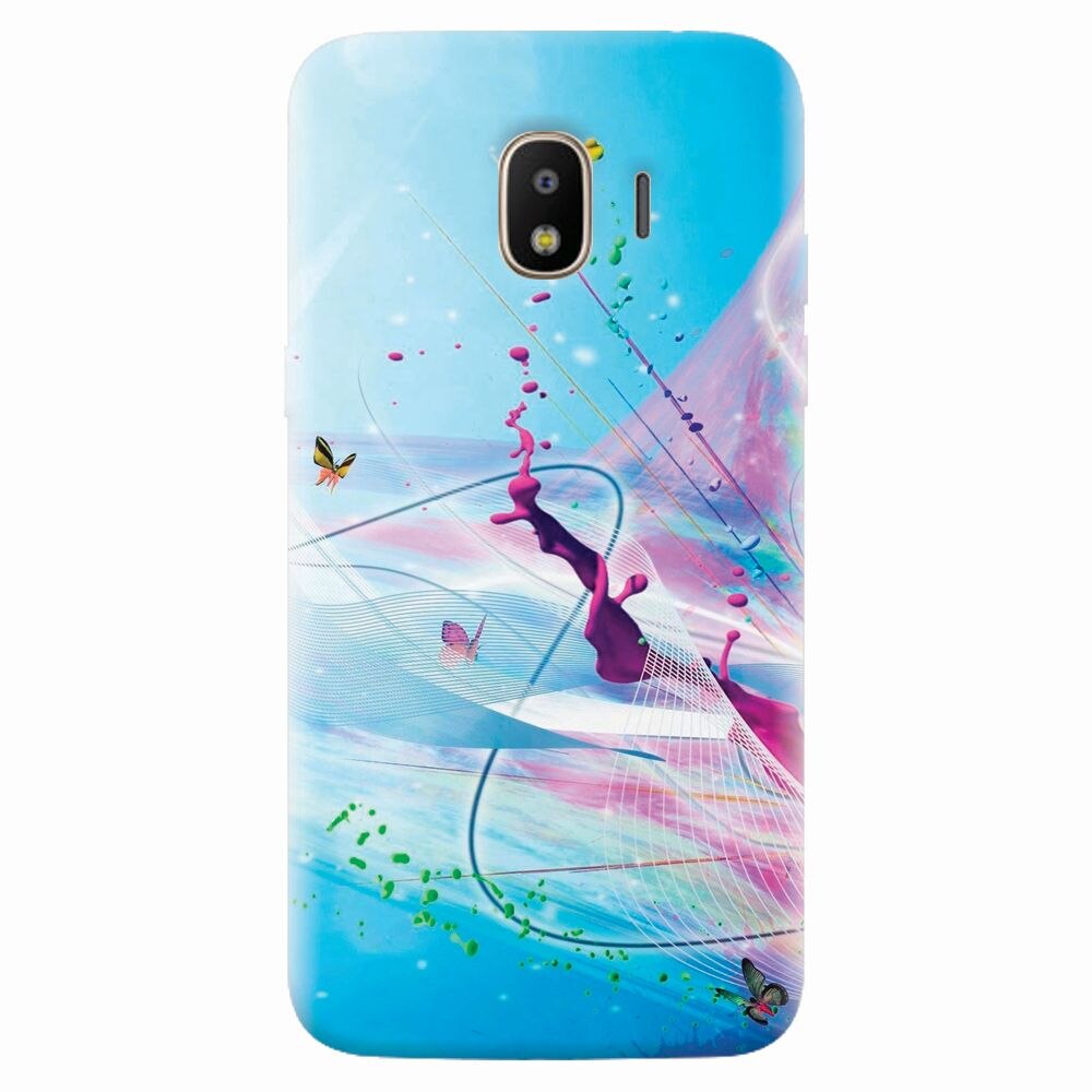 Husa silicon pentru Samsung Galaxy J2 2018, Artistic Paint Splash Purple Butterflies