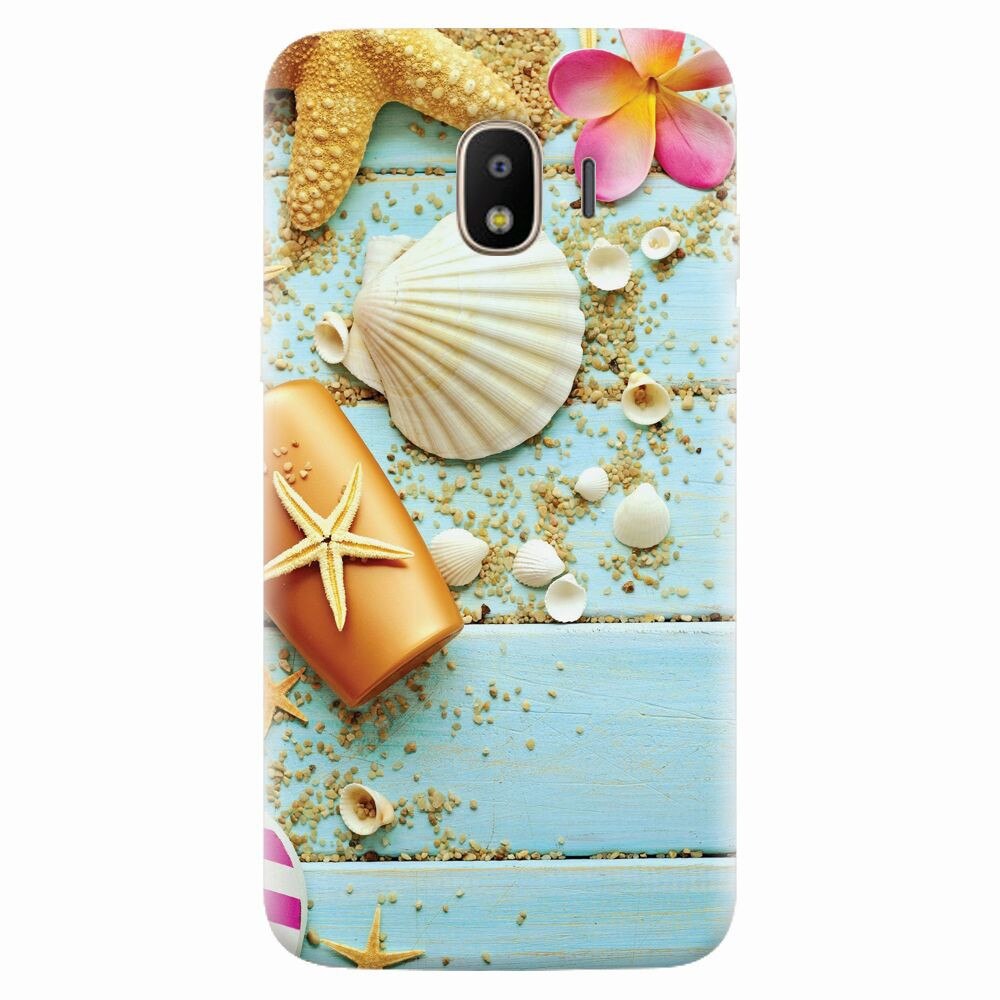Husa silicon pentru Samsung Galaxy J4 2018, Blue Wood Seashells Sea Star
