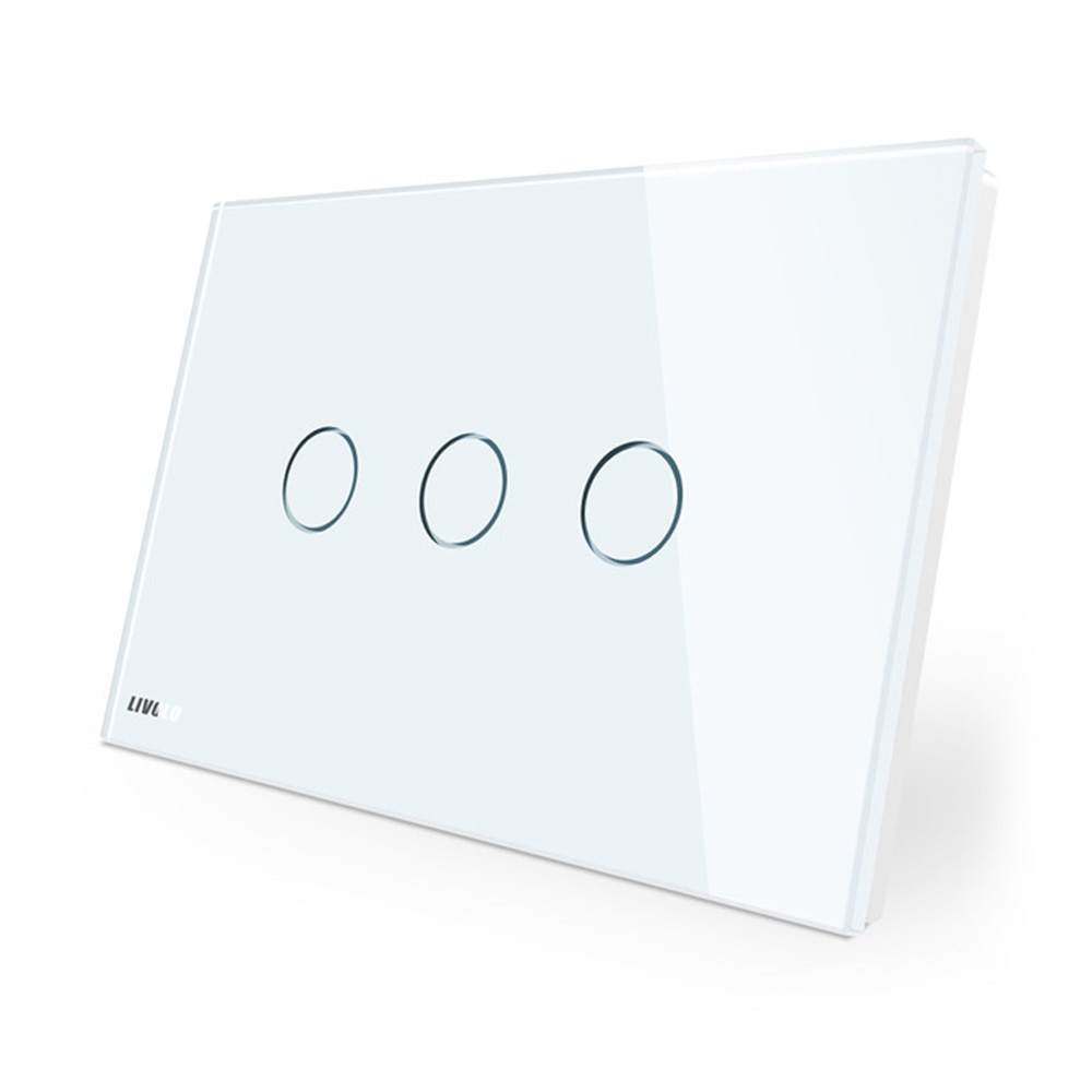 Intrerupator triplu cu touch Livolo din sticla - standard italian, Alb