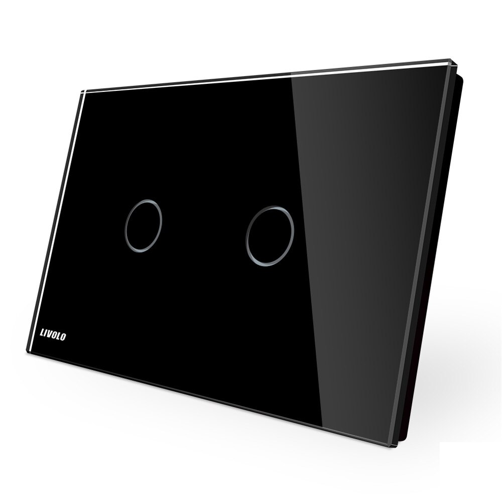 Intrerupator dublu wireless cu touch Livolo din sticla - standard italian, Negru