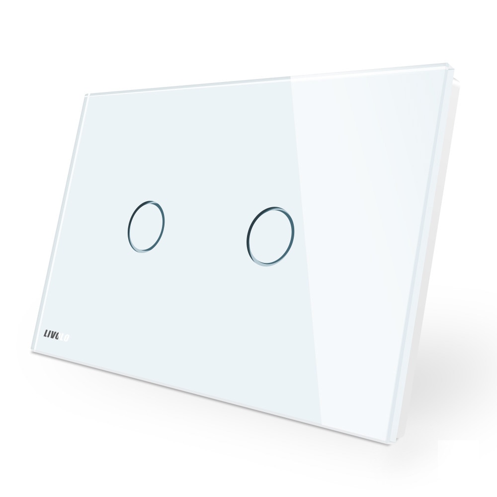 Intrerupator dublu cap scara / cap cruce cu touch Livolo din sticla - standard italian, Alb
