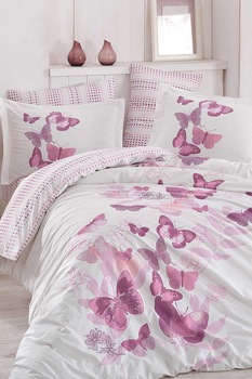 Hobby, Lenjerie de pat cu model grafic Sueno, Alb/Lila, 200x220/2P/50x70 Standard Hobby, Lenjerie de pat cu model grafic Sueno, Alb/Lila, 200x220/2P/50x70 Standard