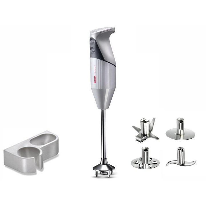 Mixer profesional Bamix Gastro 350, 350 W, Motor profesional, Fabricat in Elvetia, 2 Viteze, Reglare automata, 3 Lame/Discuri, Alb