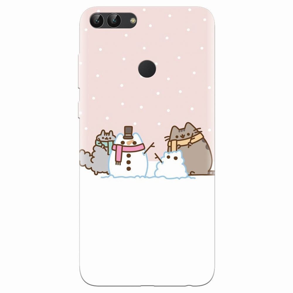 Husa silicon pentru Huawei P Smart, Cat And Snowman