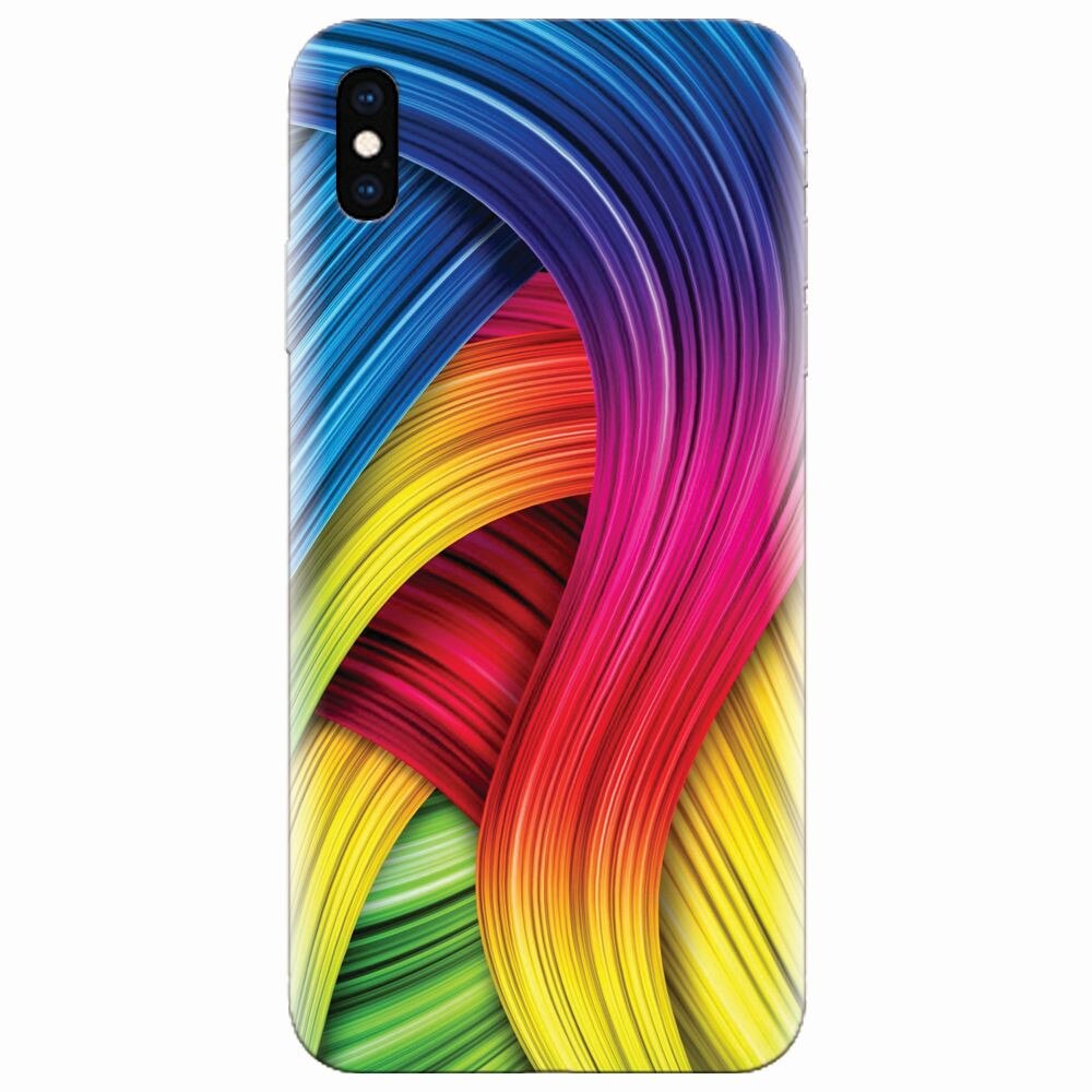 Husa silicon pentru Apple Iphone XS Max, Curly Colorful Rainbow Lines Illustration