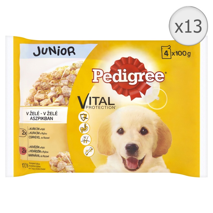 Мокра храна за кучета Pedigree Junior, 13 броя x 4X100 гр