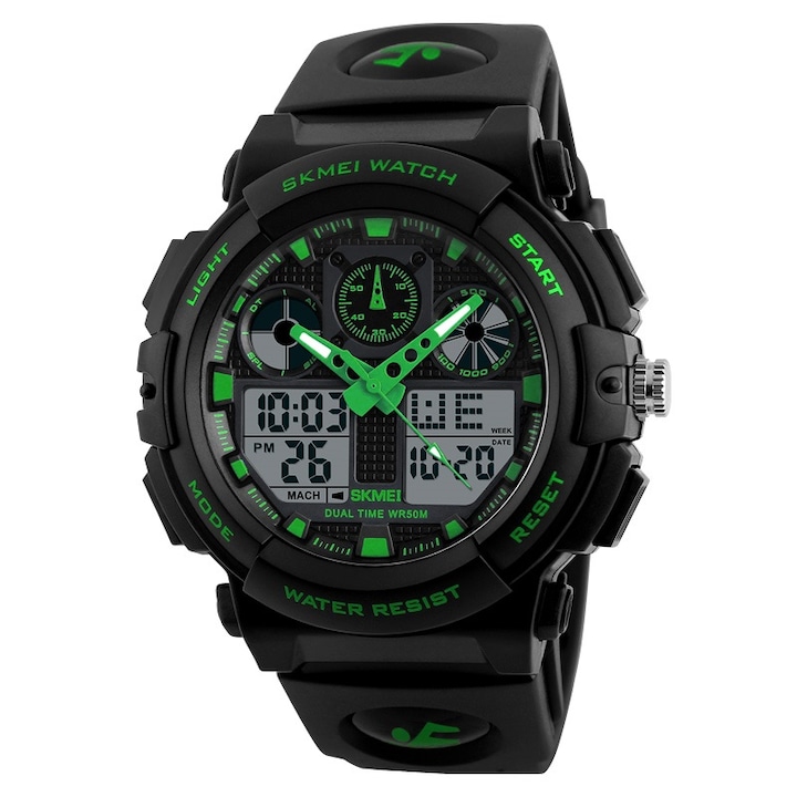 Спортен мъжки часовник SKMEI TOUGH, Черен / Зелен