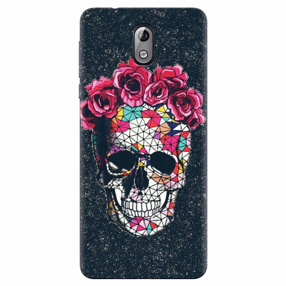 Husa silicon pentru Nokia 3.1, Colorful Skull Roses Space