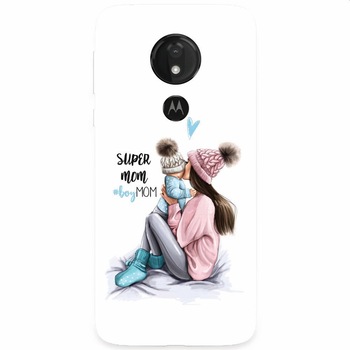 Husa silicon pentru Motorola Moto G7 Power, Super Mom With Boy Husa silicon pentru Motorola Moto G7 Power, Super Mom With Boy