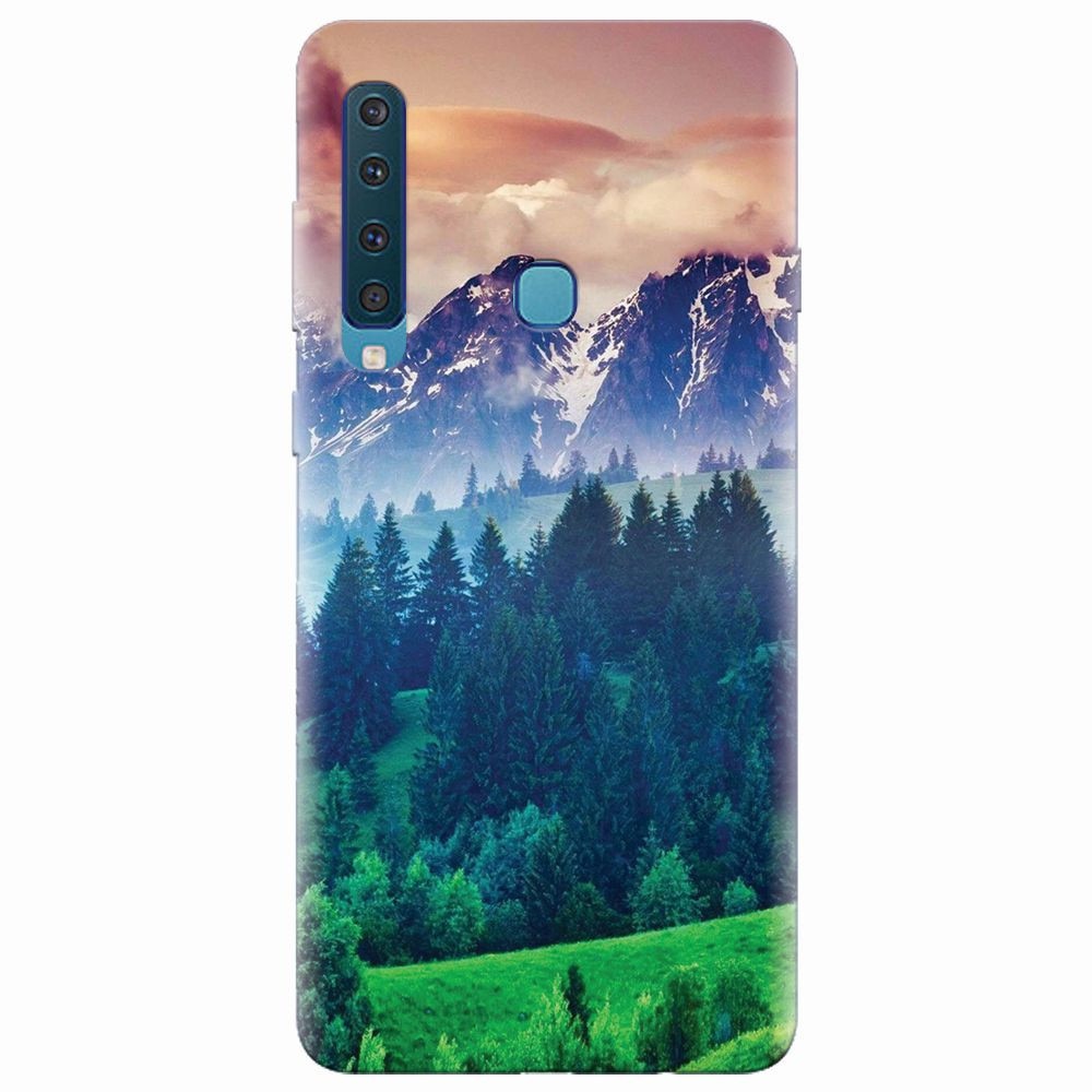 Husa silicon pentru Samsung Galaxy A9 2018, Forest Hills Snowy Mountains And Sunset Clouds