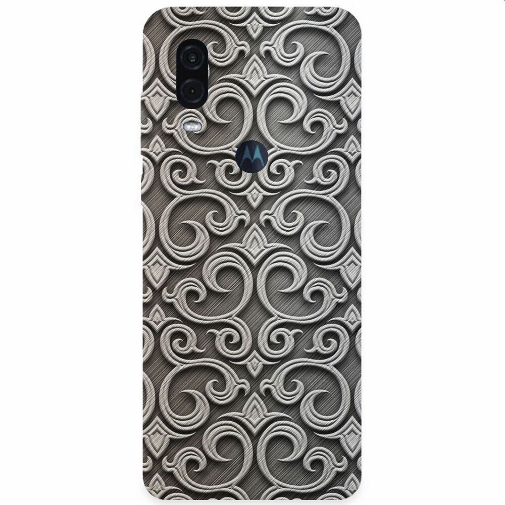 Husa silicon pentru Motorola One Vision, Baroque Silver Pattern