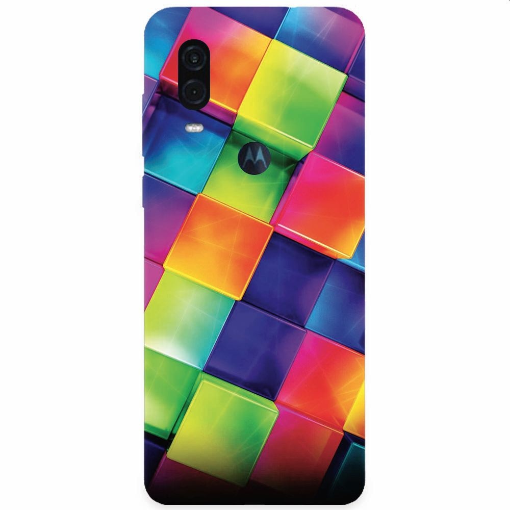Husa silicon pentru Motorola One Vision, 3D Geometric Colorful